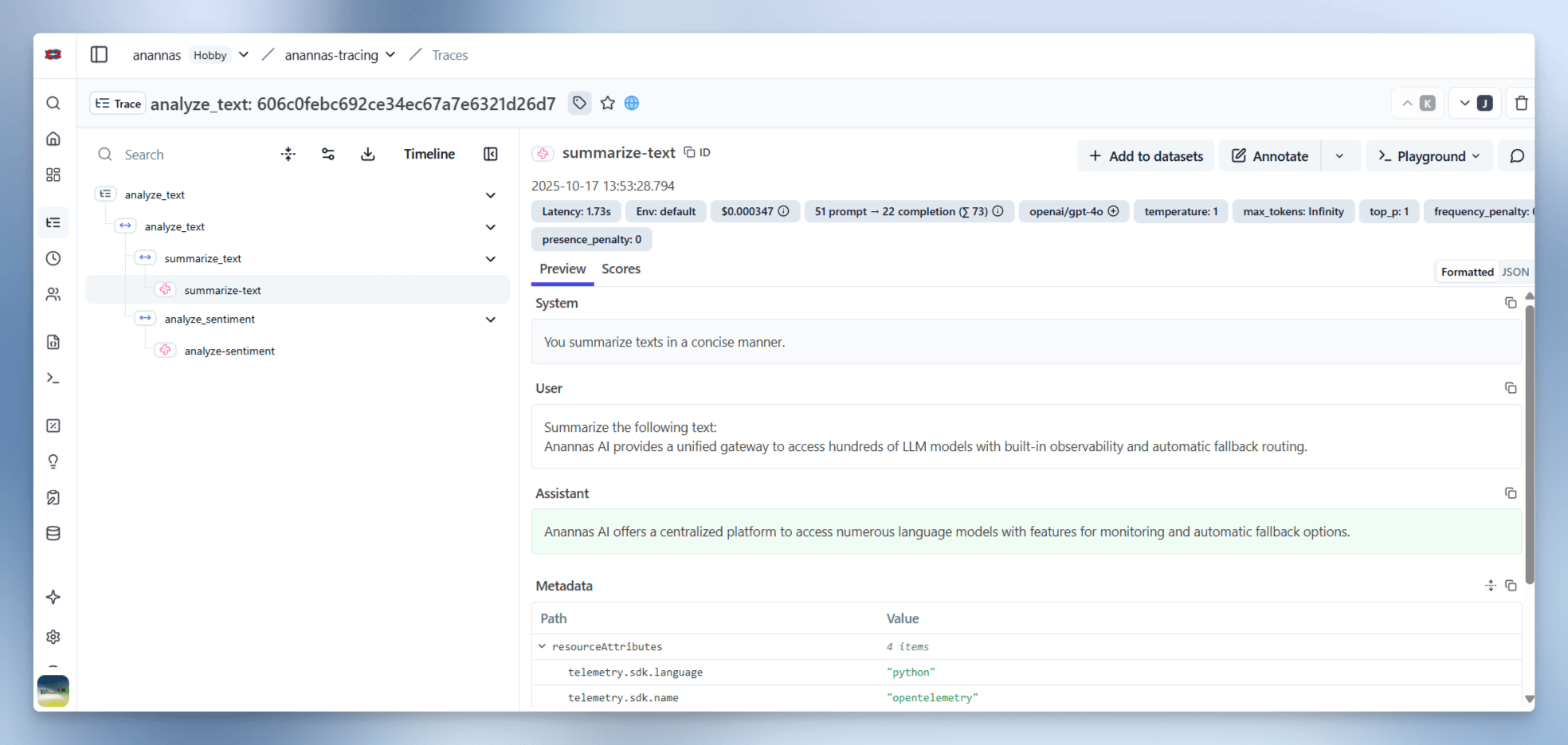 Example trace in Litefuse