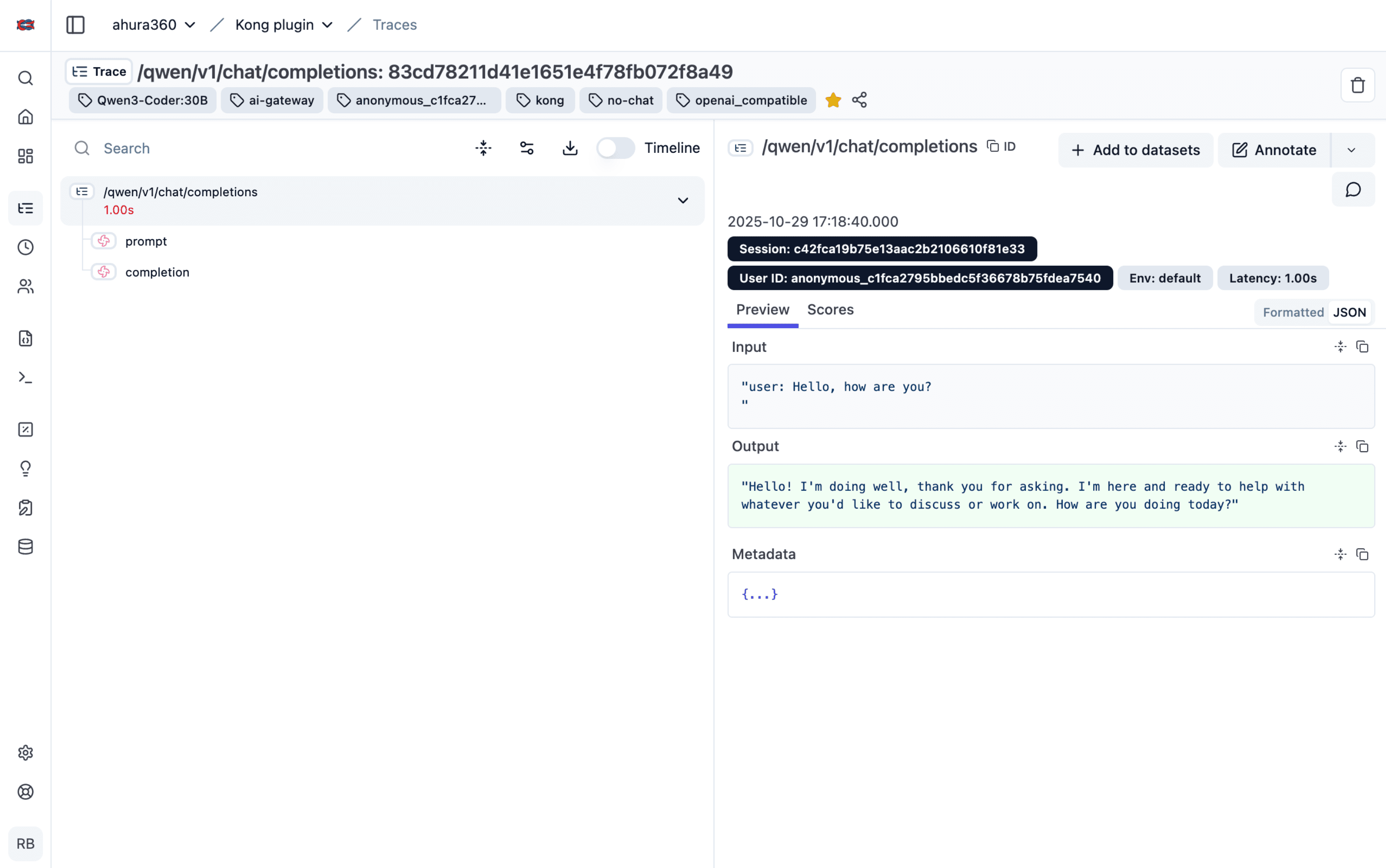Example trace in Litefuse