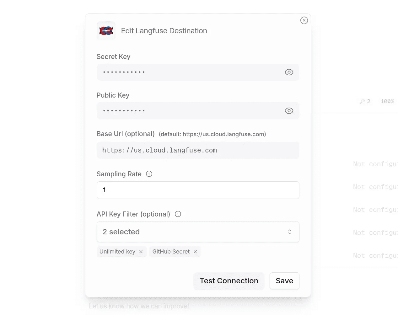 OpenRouter settings showing the Litefuse Broadcast configuration