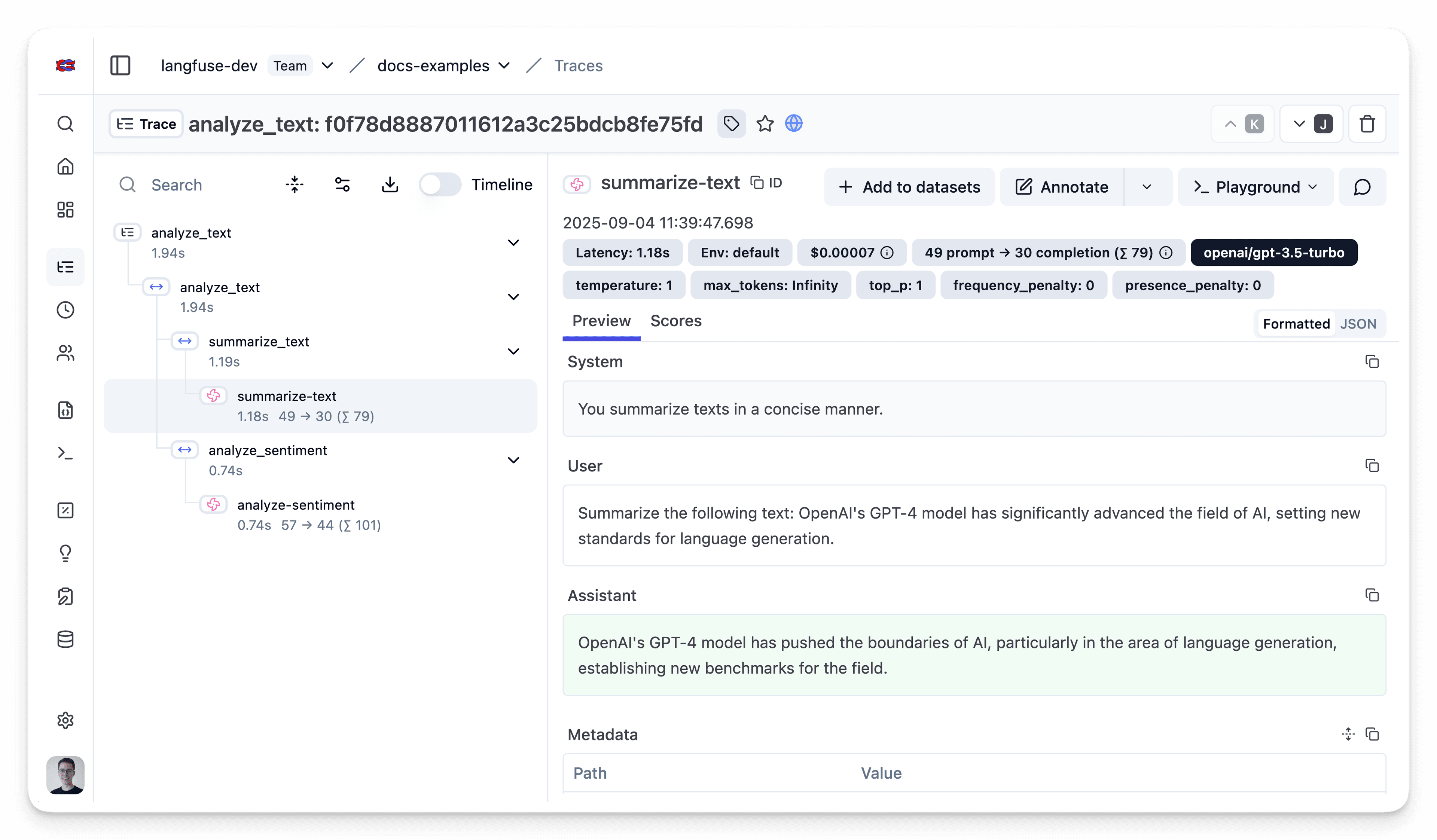 Example trace in Litefuse