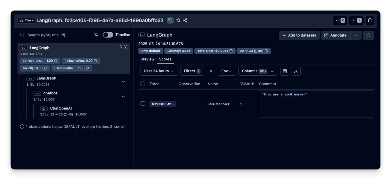 User feedback is being captured in Litefuse