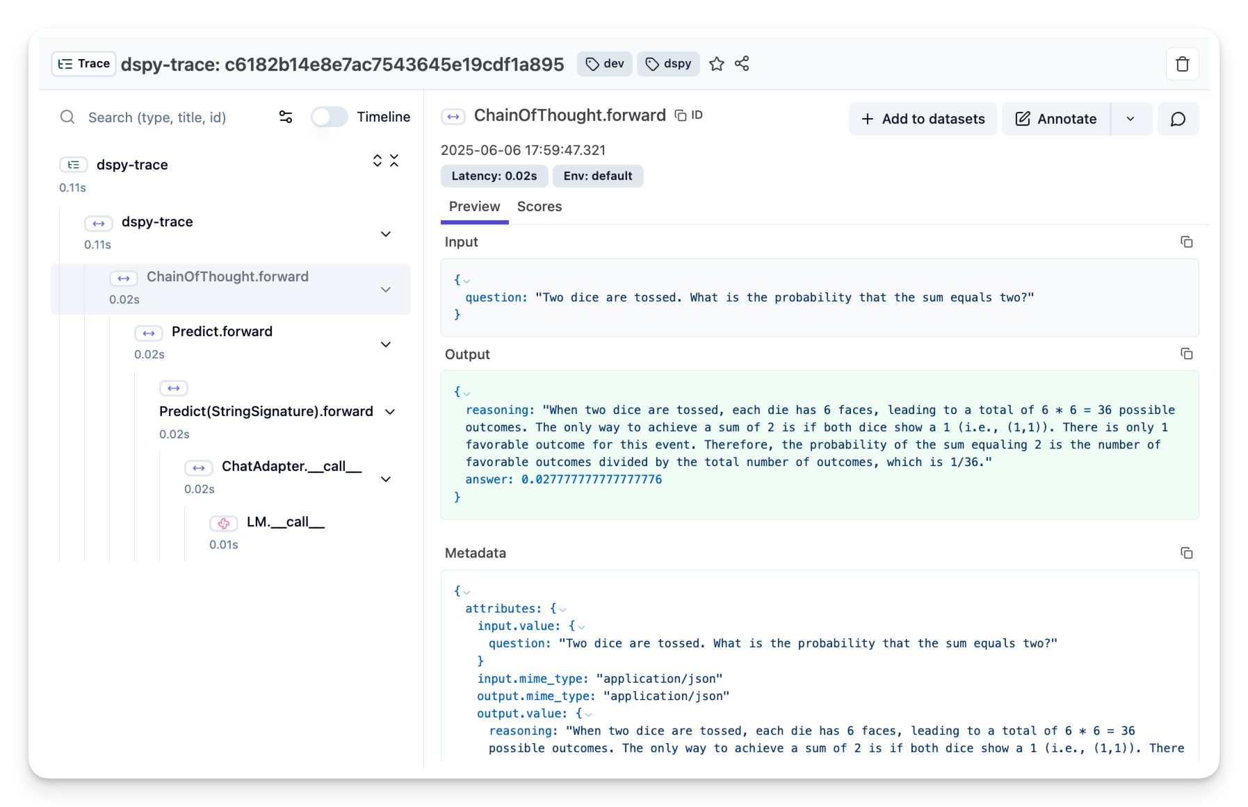 Example trace in Litefuse