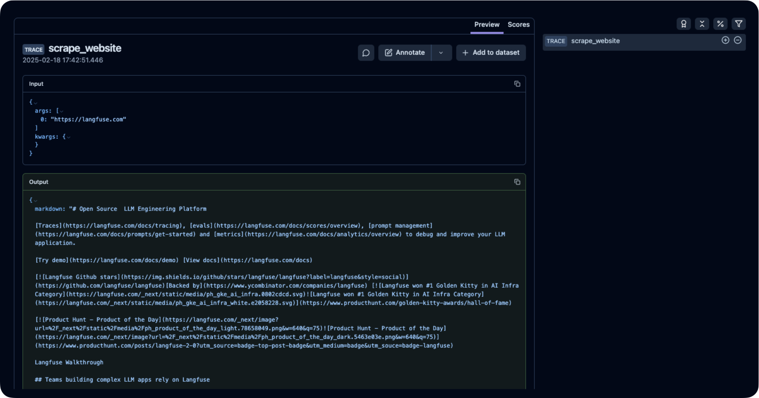 Example trace in Litefuse