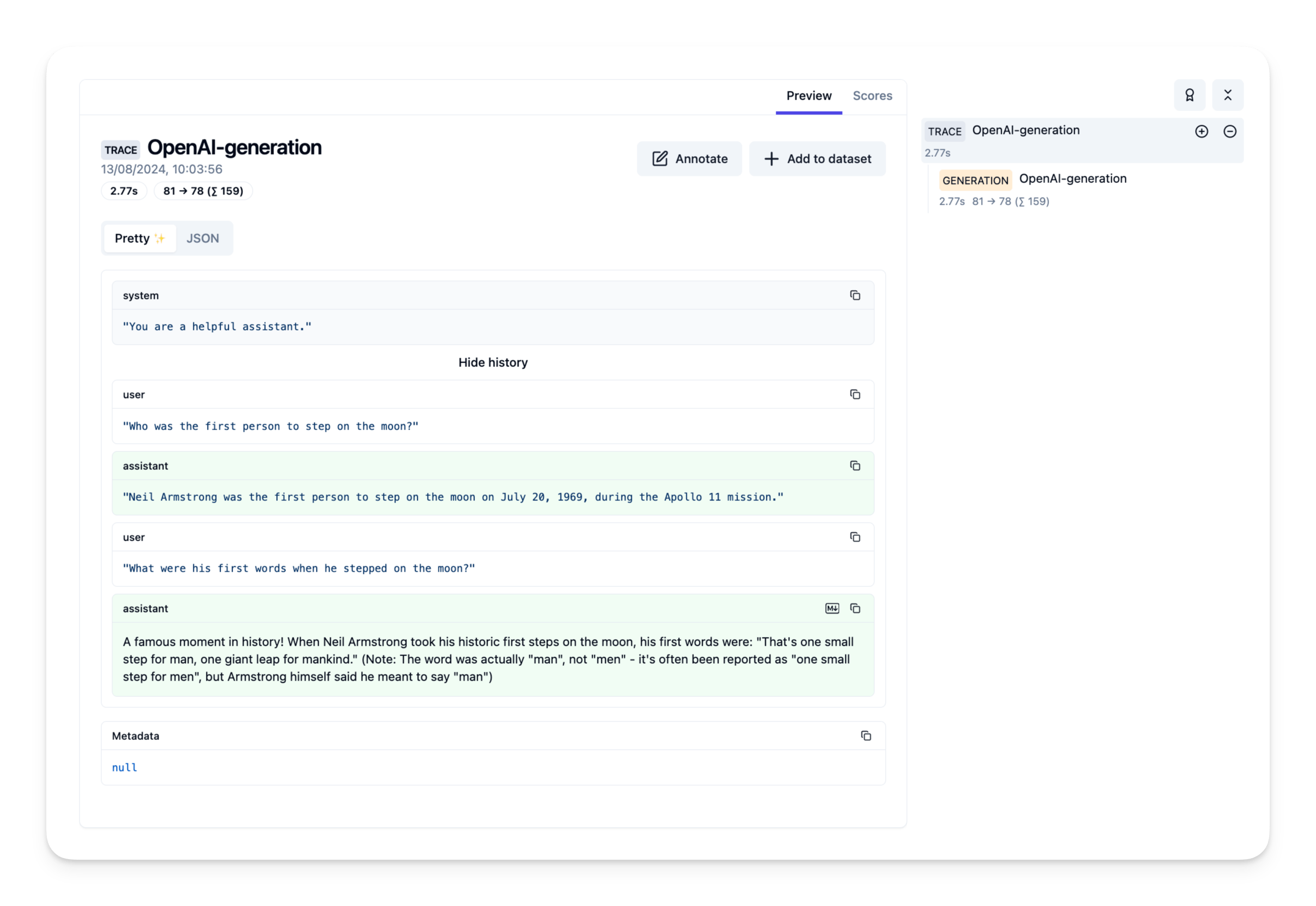 View example trace in the Litefuse UI