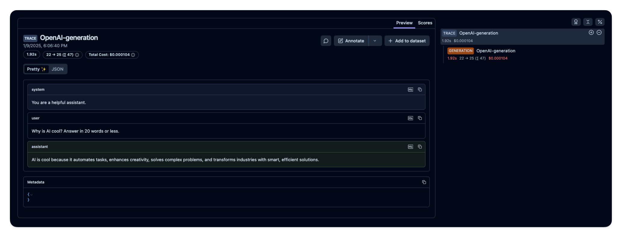 Example trace in Litefuse
