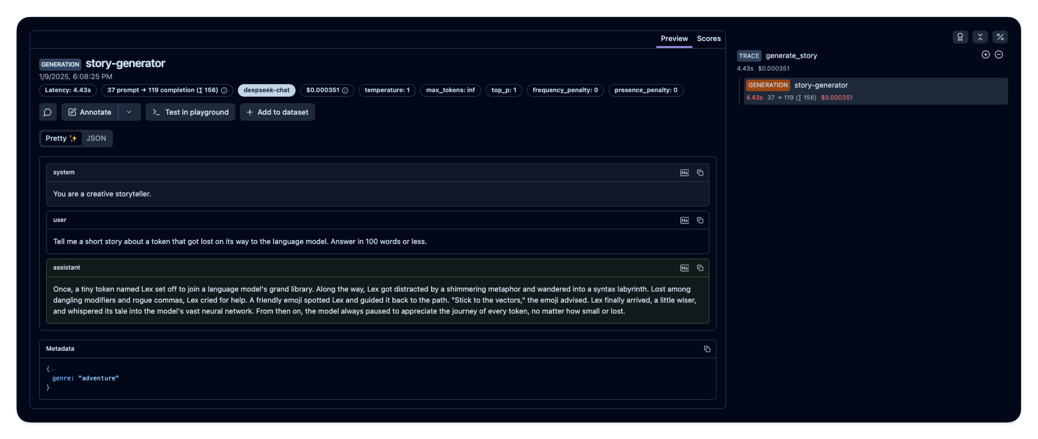 Example trace in Litefuse