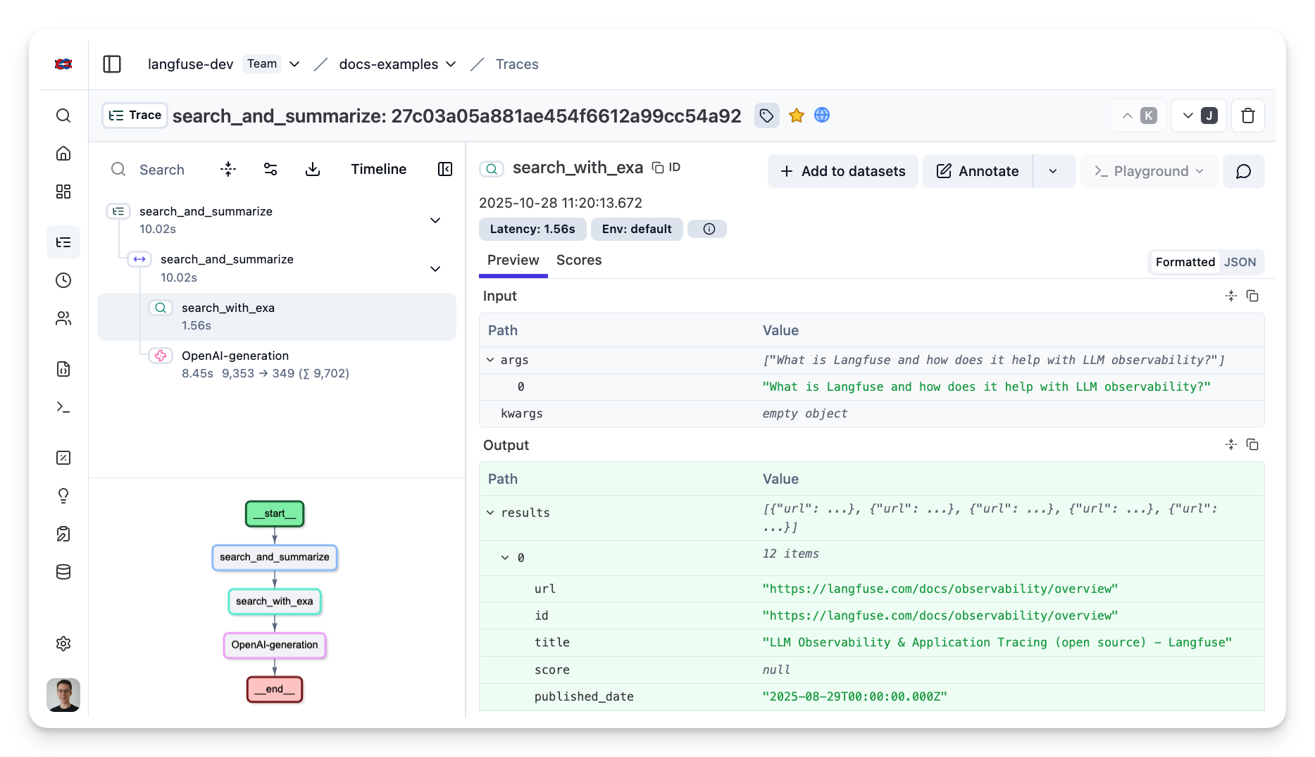 Example trace in the Litefuse UI