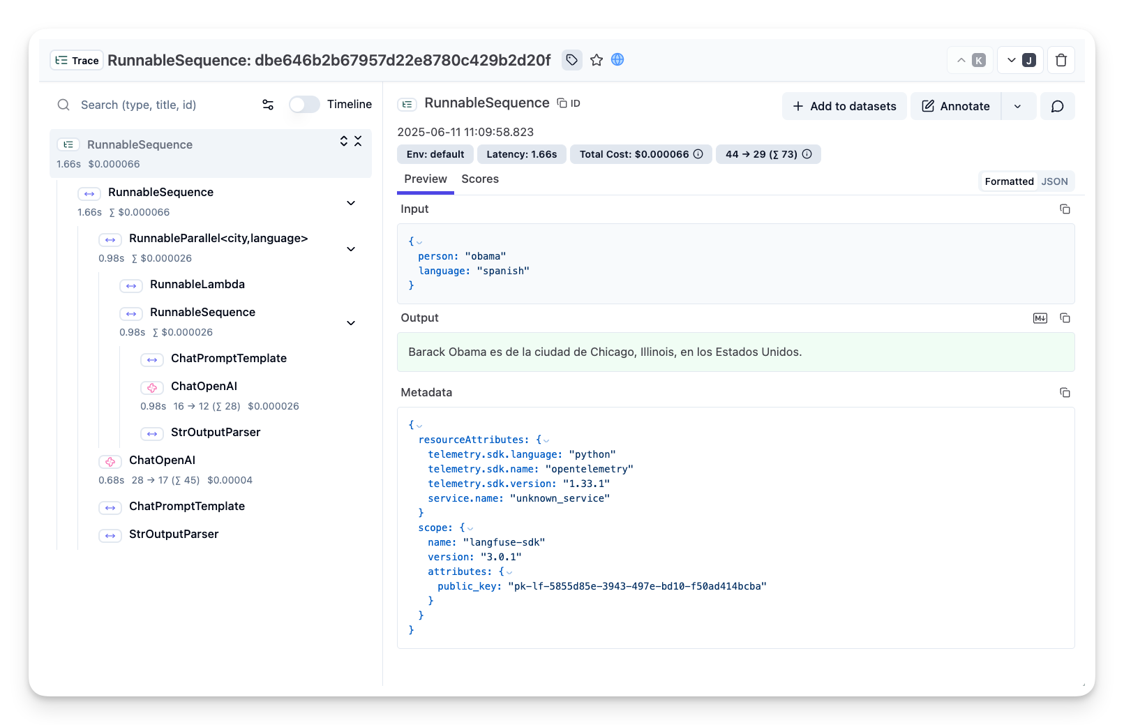 Trace of Langchain LCEL