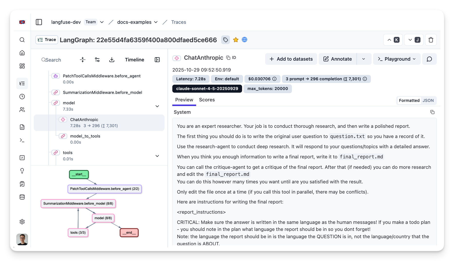 LangChain DeepAgents Trace Example