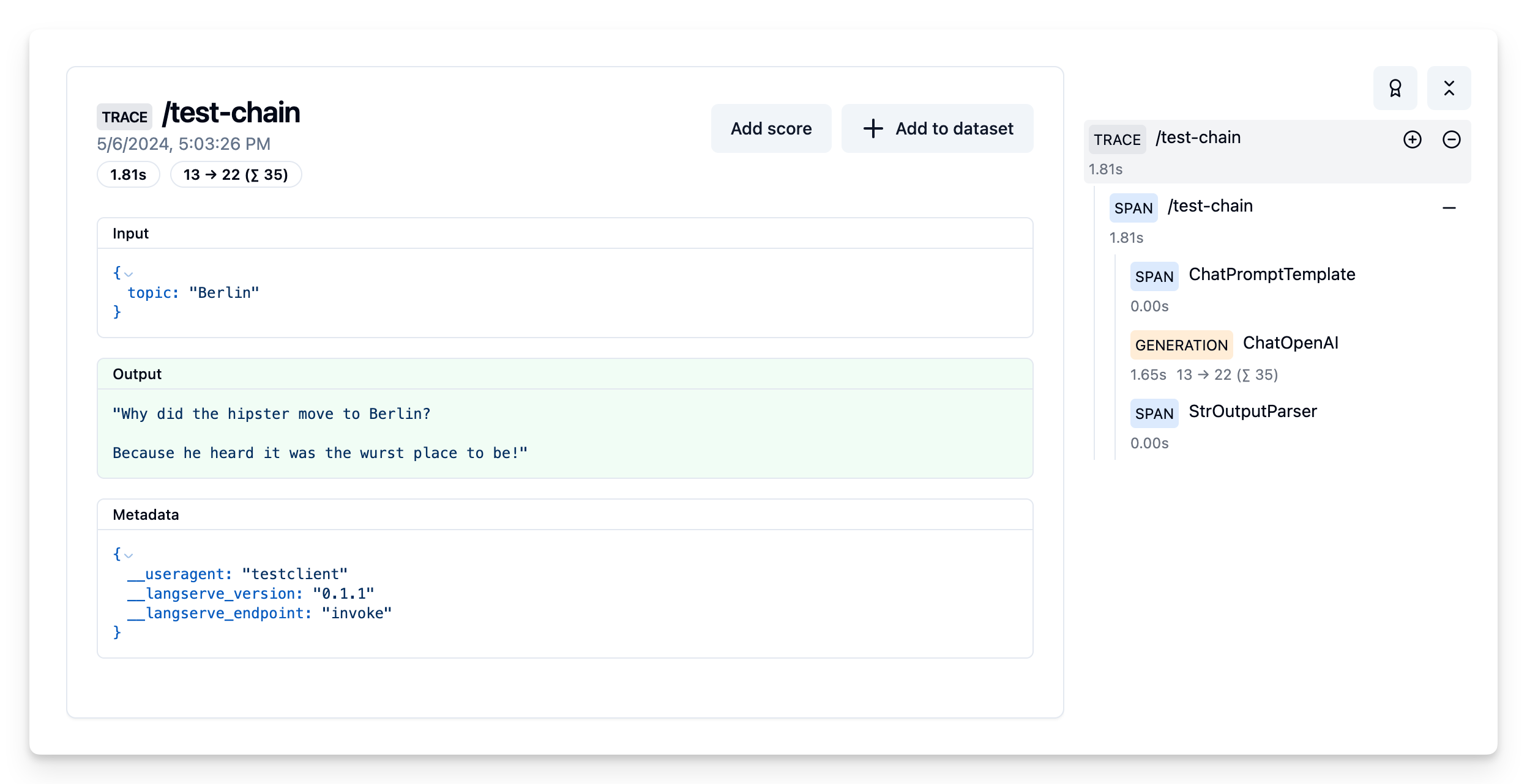 Trace of Langserve LCEL Example