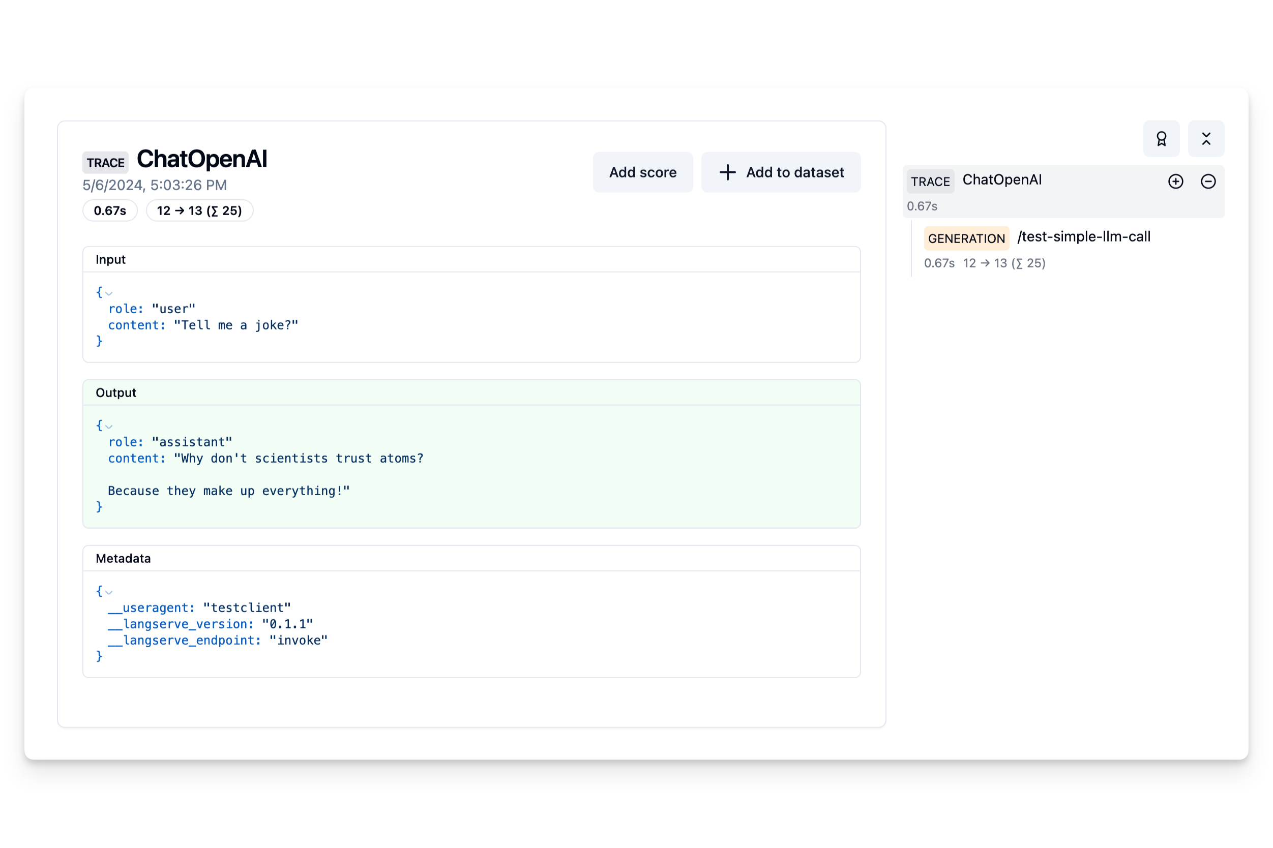 Trace of Langserve Simple LLM Call