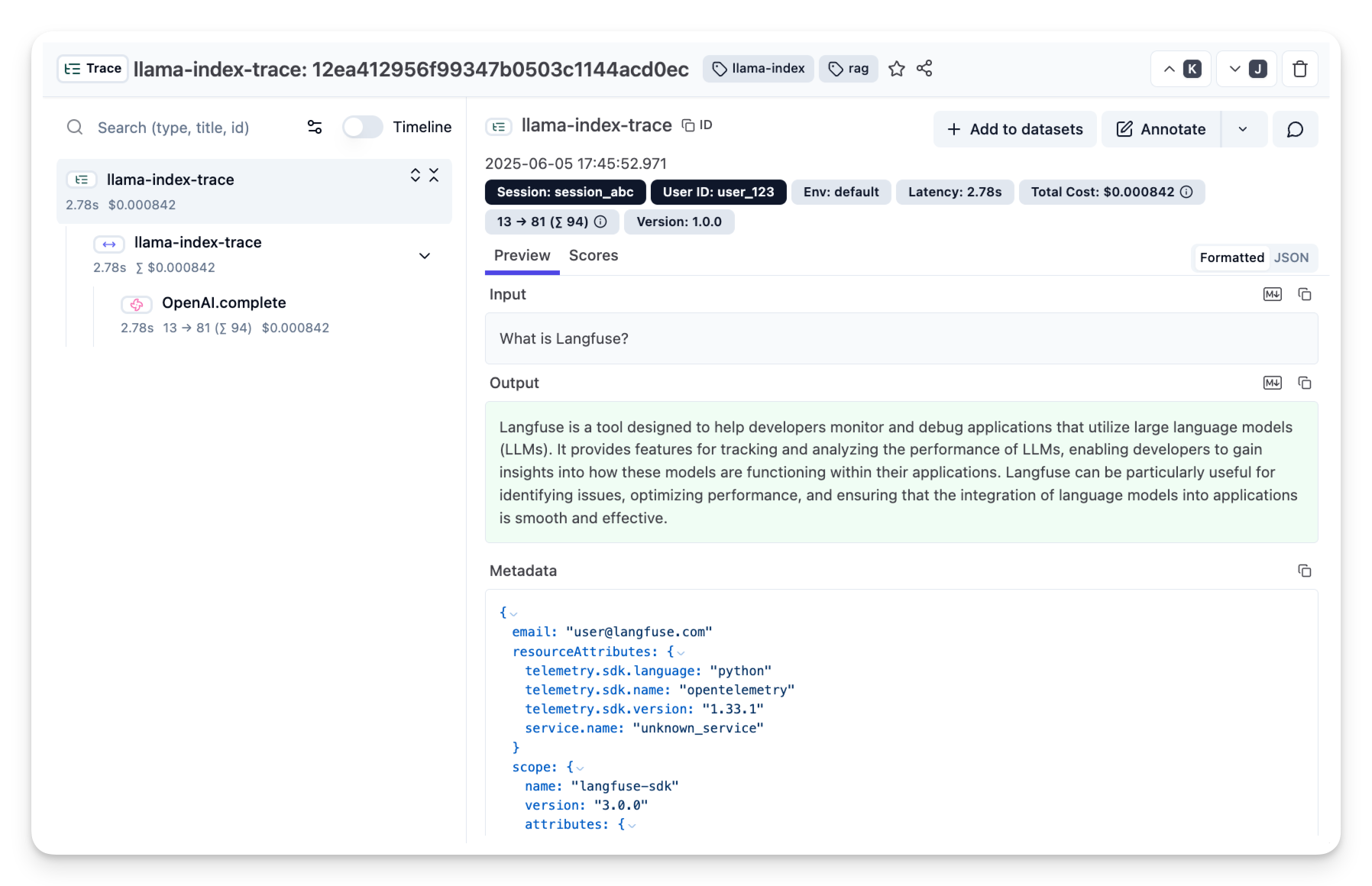 Example Trace in Litefuse