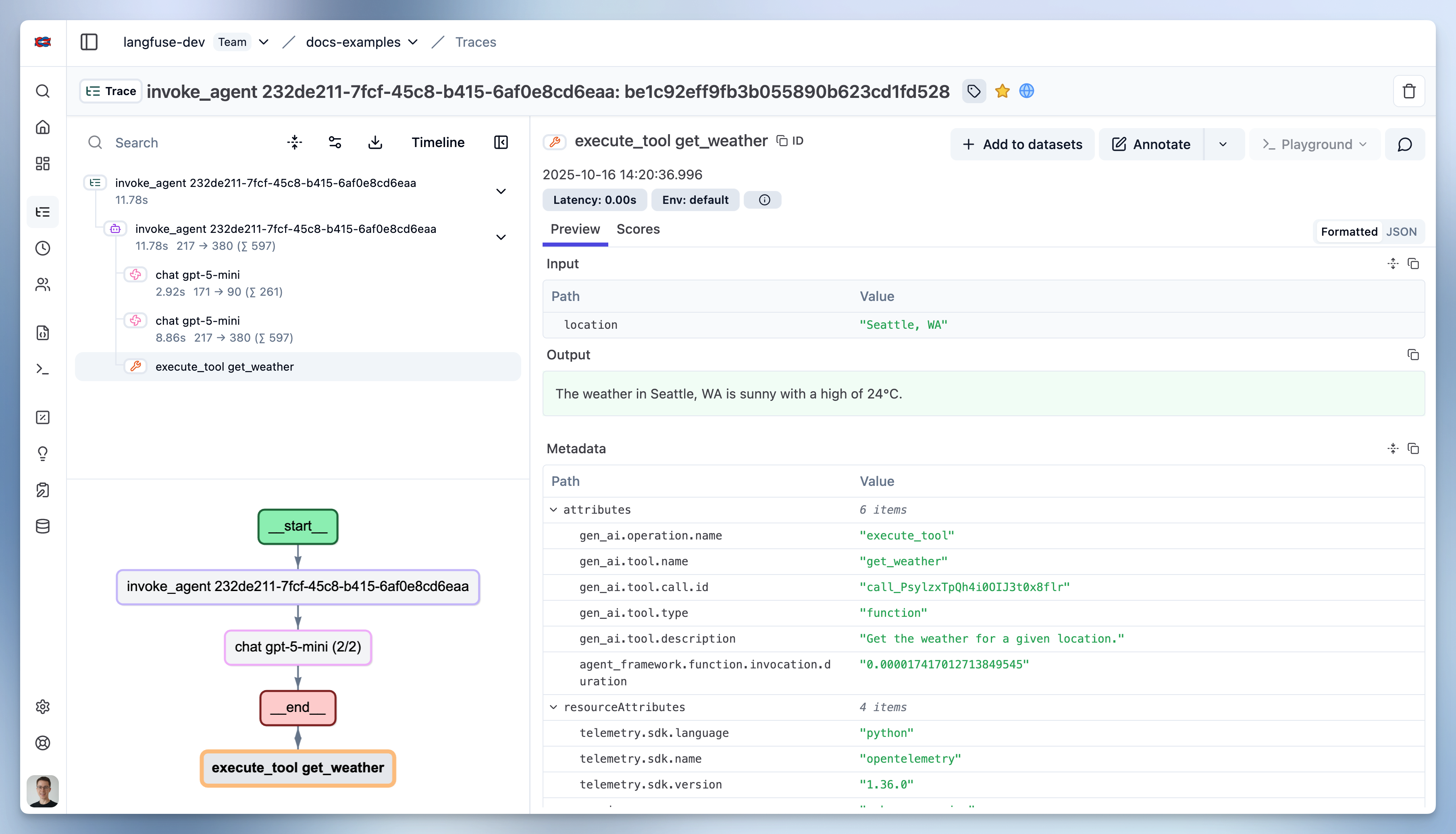 Example trace in Litefuse