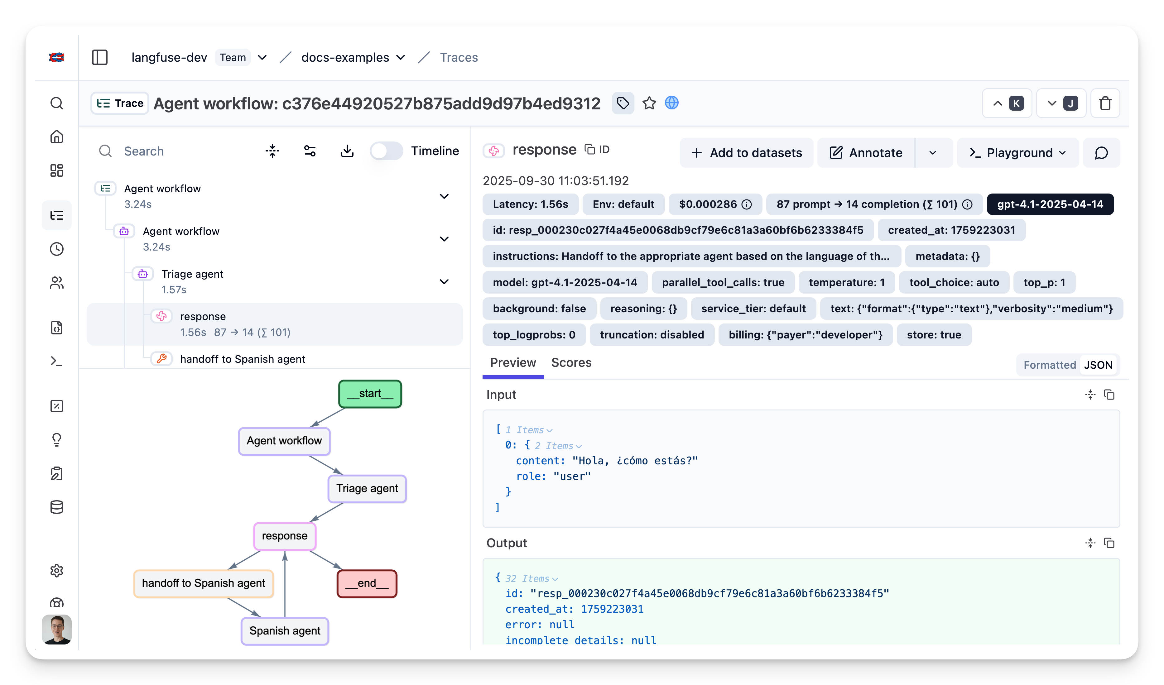 Example trace in Litefuse