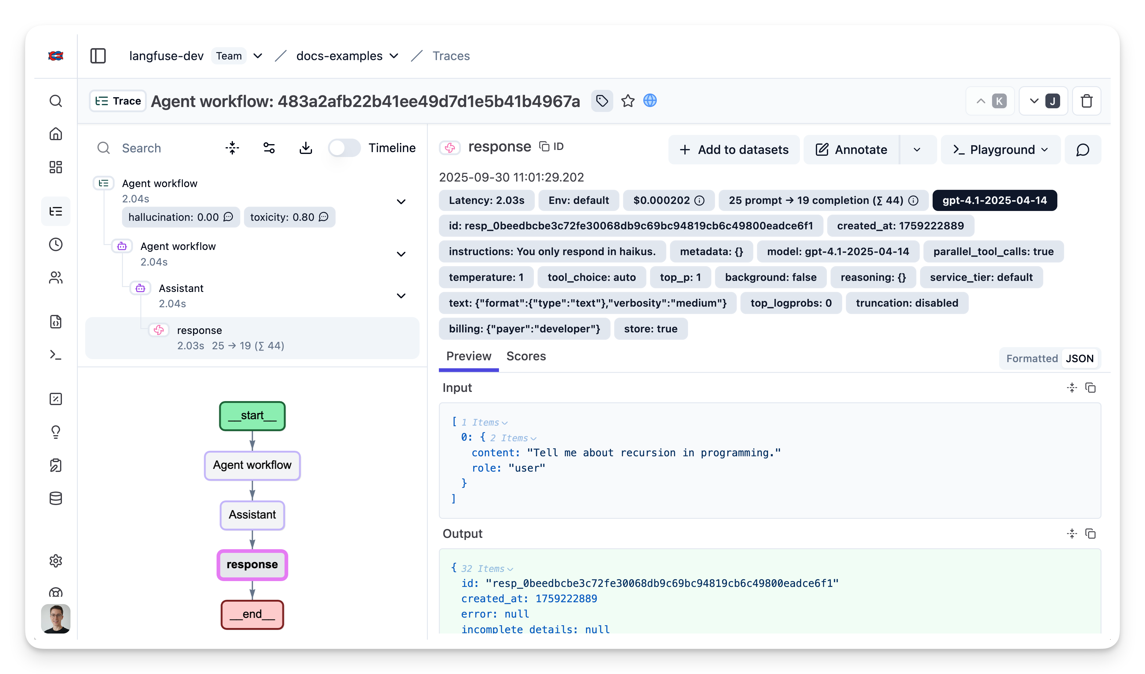 Example trace in Litefuse