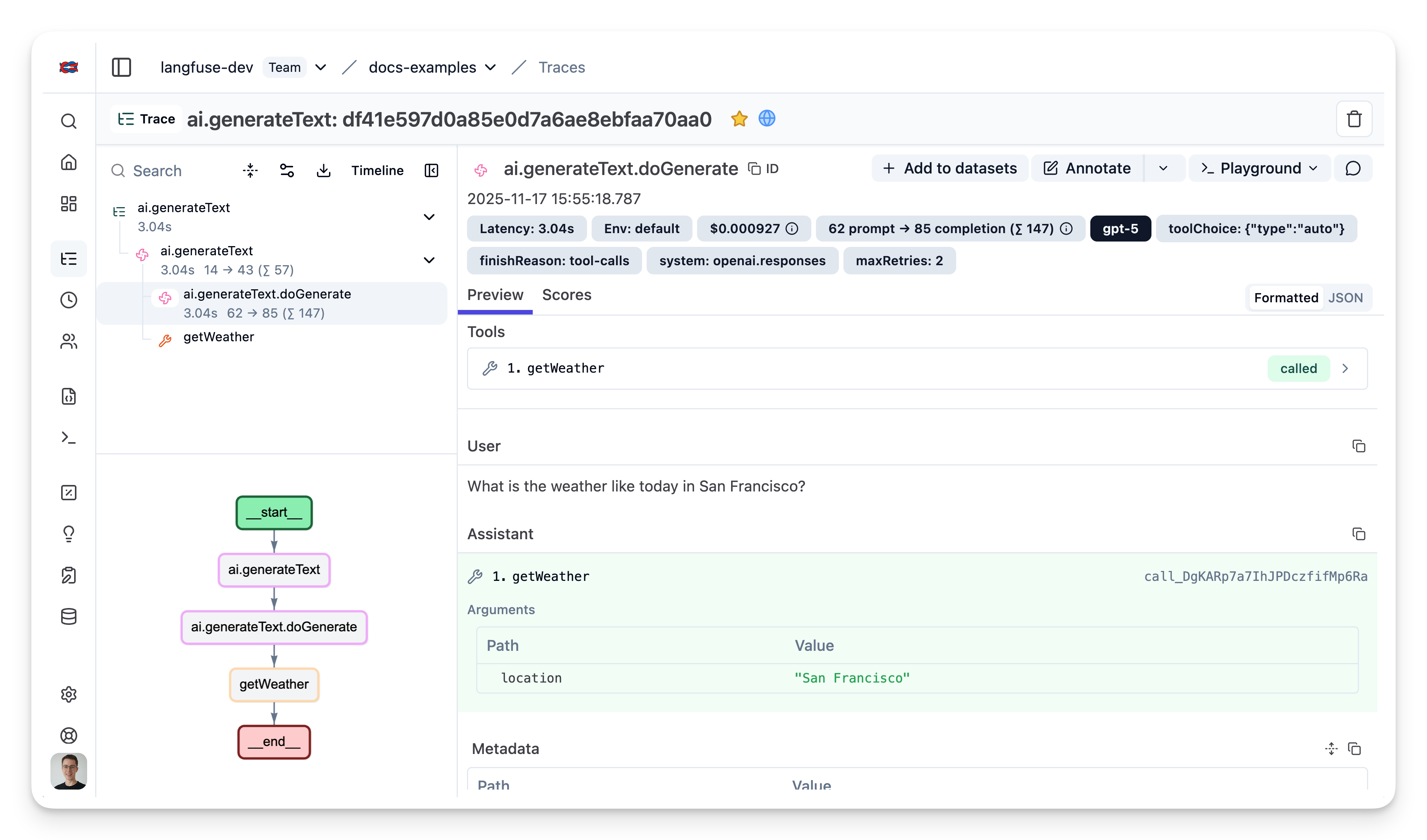 Example trace in Litefuse