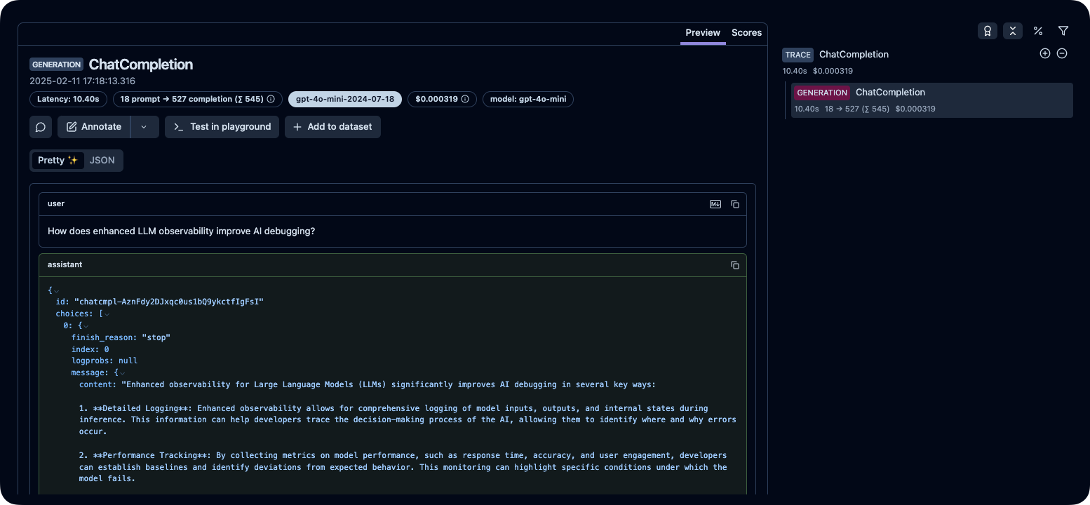 Example trace in Litefuse