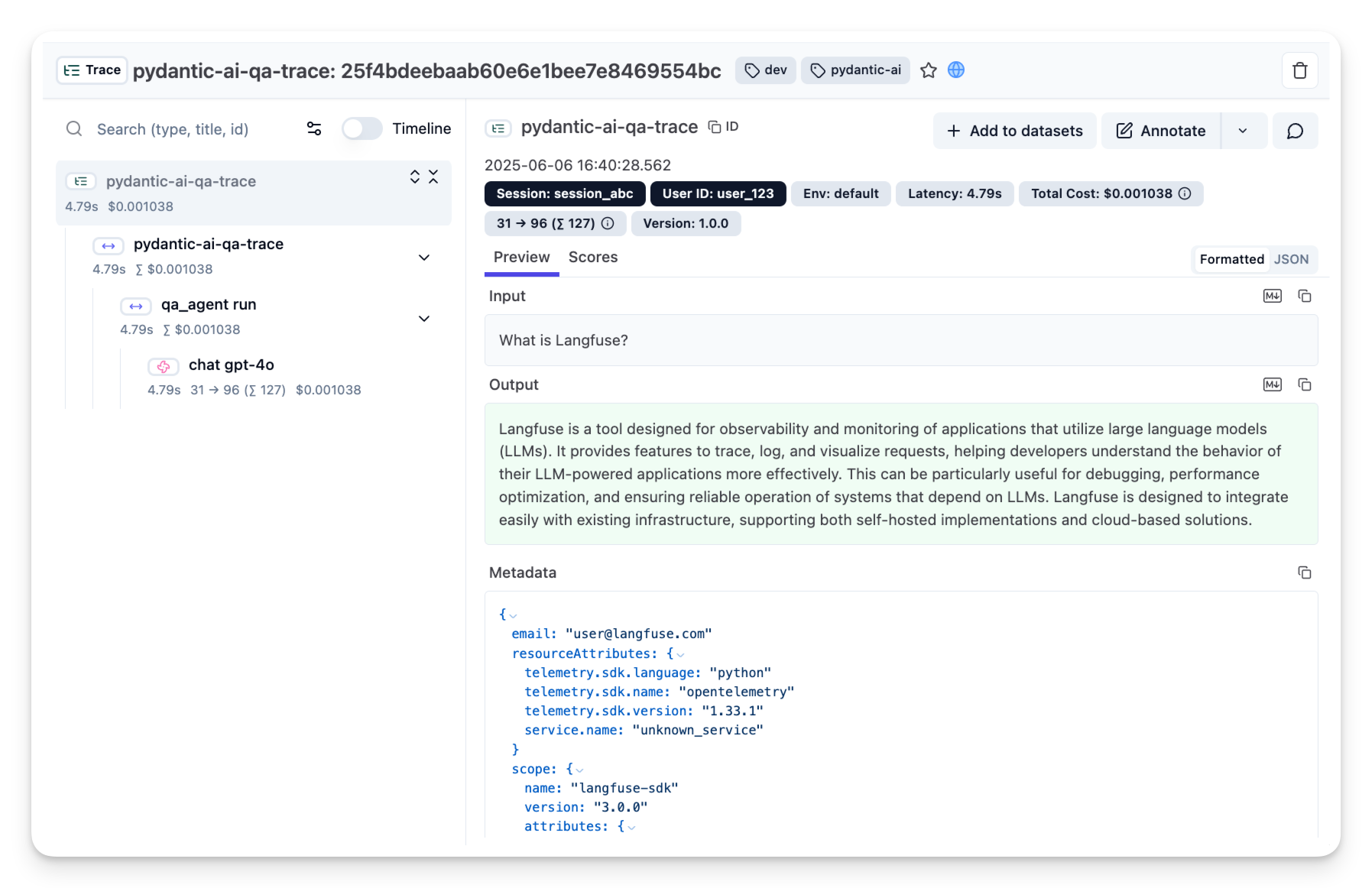 Example Trace in Litefuse
